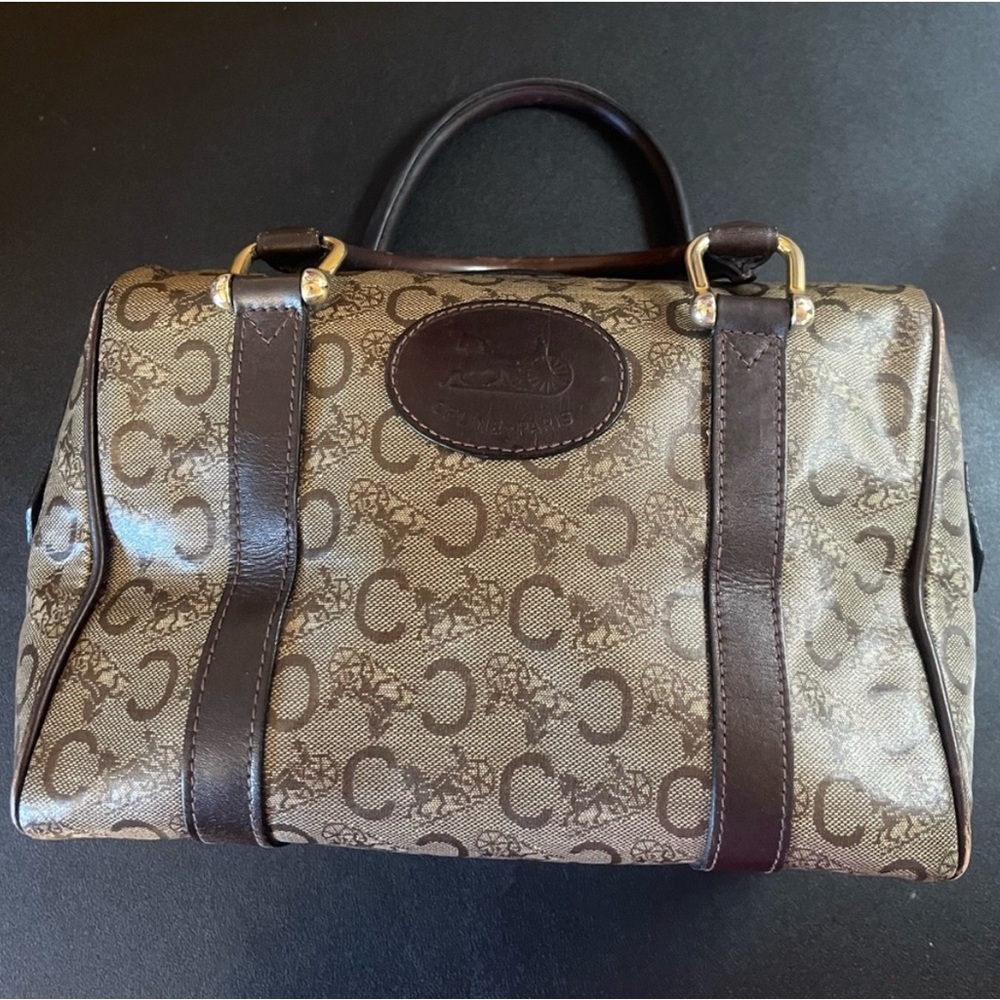 Celine Authentic Vintage Boston Bag in Triomphe canvas with calfskin trim..EUC